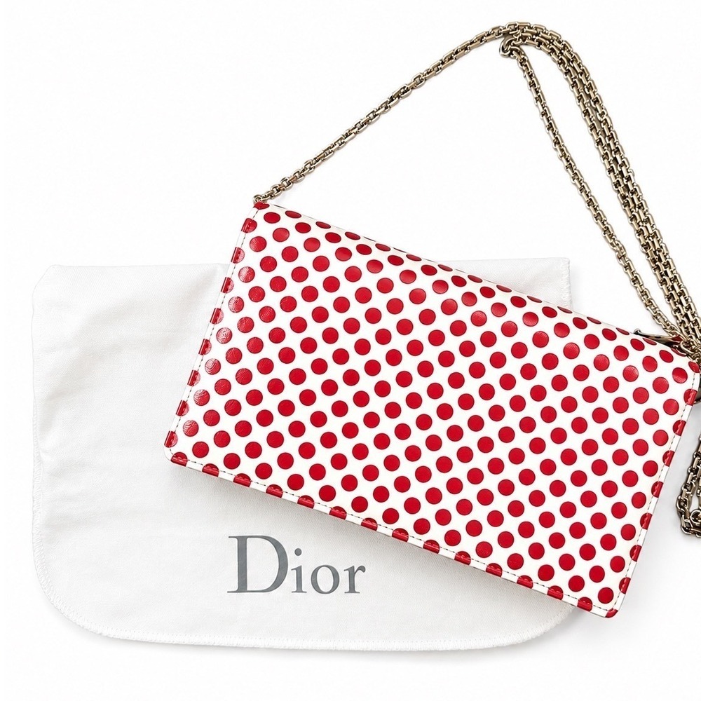 Christian Dior Dioramour Polka Dot Wallet On Chain Crossbody Bag Leather Rare - Picture 14 of 14